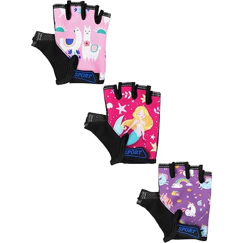 3 Pairs Kids Bike Gloves Kids Half Finger Fingerless Workout Gloves Non-Slip Gel for Bike Motorcycle