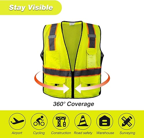 Miniatura 3 de Lighthrill Chaleco de seguridad de alta visibilidad para hombres y mujeres, chalecos reflectantes con bolsillos y cremallera para trabajo al aire