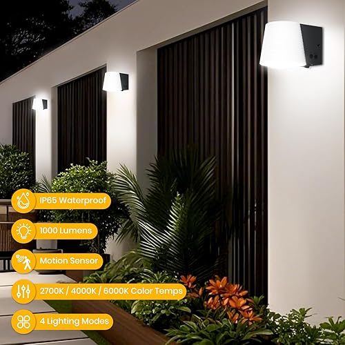 Miniatura 3 de Lámpara para exteriores, luz híbrida de carga AC/solar para porche, regulable, 2700 K/4000 K/6500 K, sensor de movimiento PIR, 1000 lm, luces