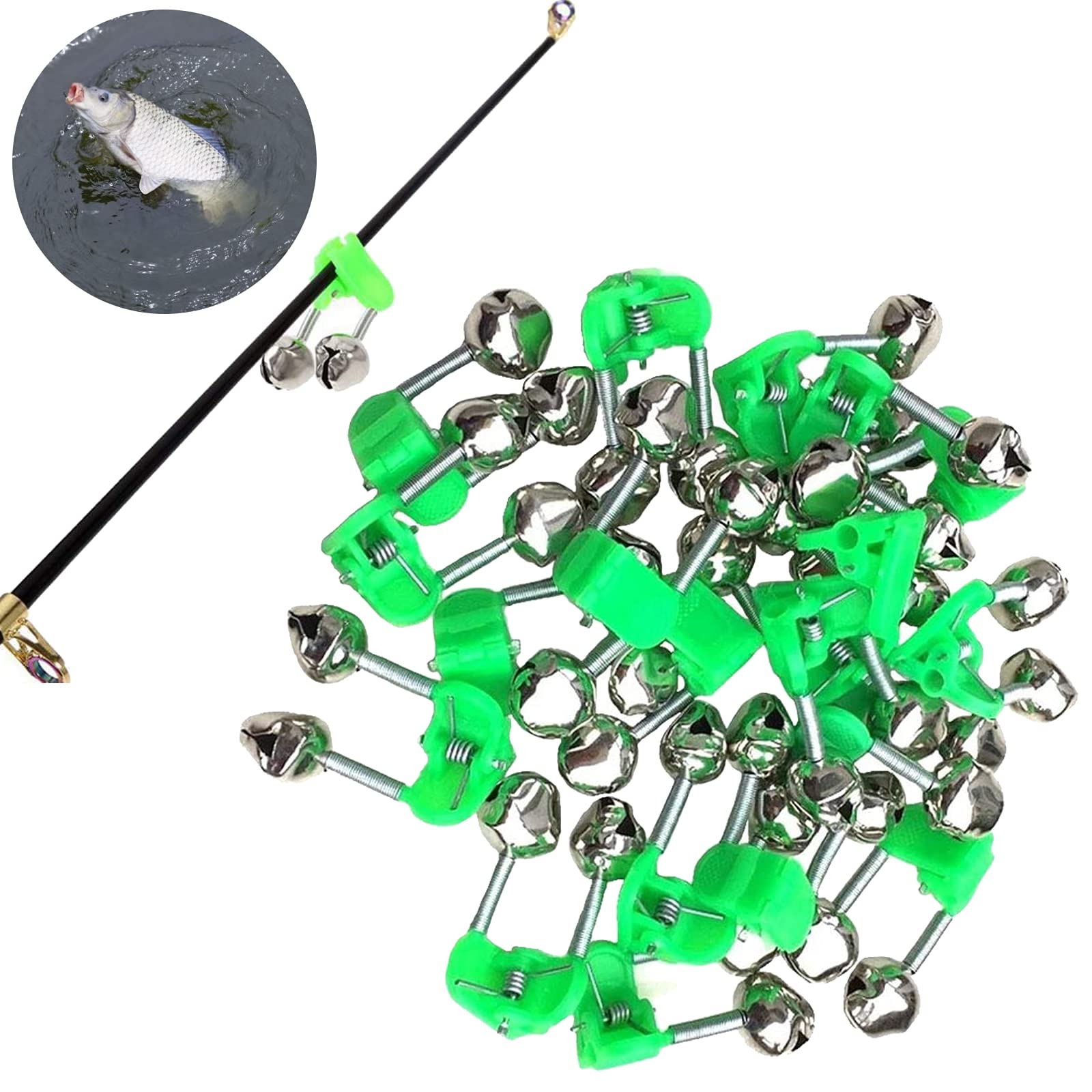 50 Campane Da Pesca Con Clip, Allarme Doppio Suono Per Canna - Verde, Unisex-Adulto