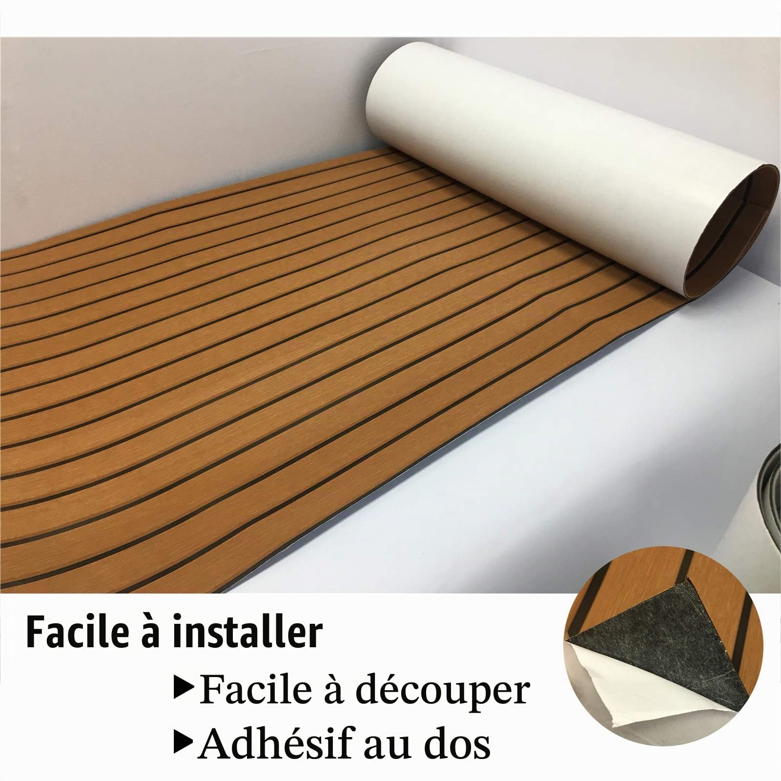 90 × 240cm Tapis Pont Bateau Synthétique de Decking Mousse EVA Autocollant Antidérapant pour Bateau Gonflable Convient pour VR, escaliers de Jardin, Entretien et décoration de terrasse