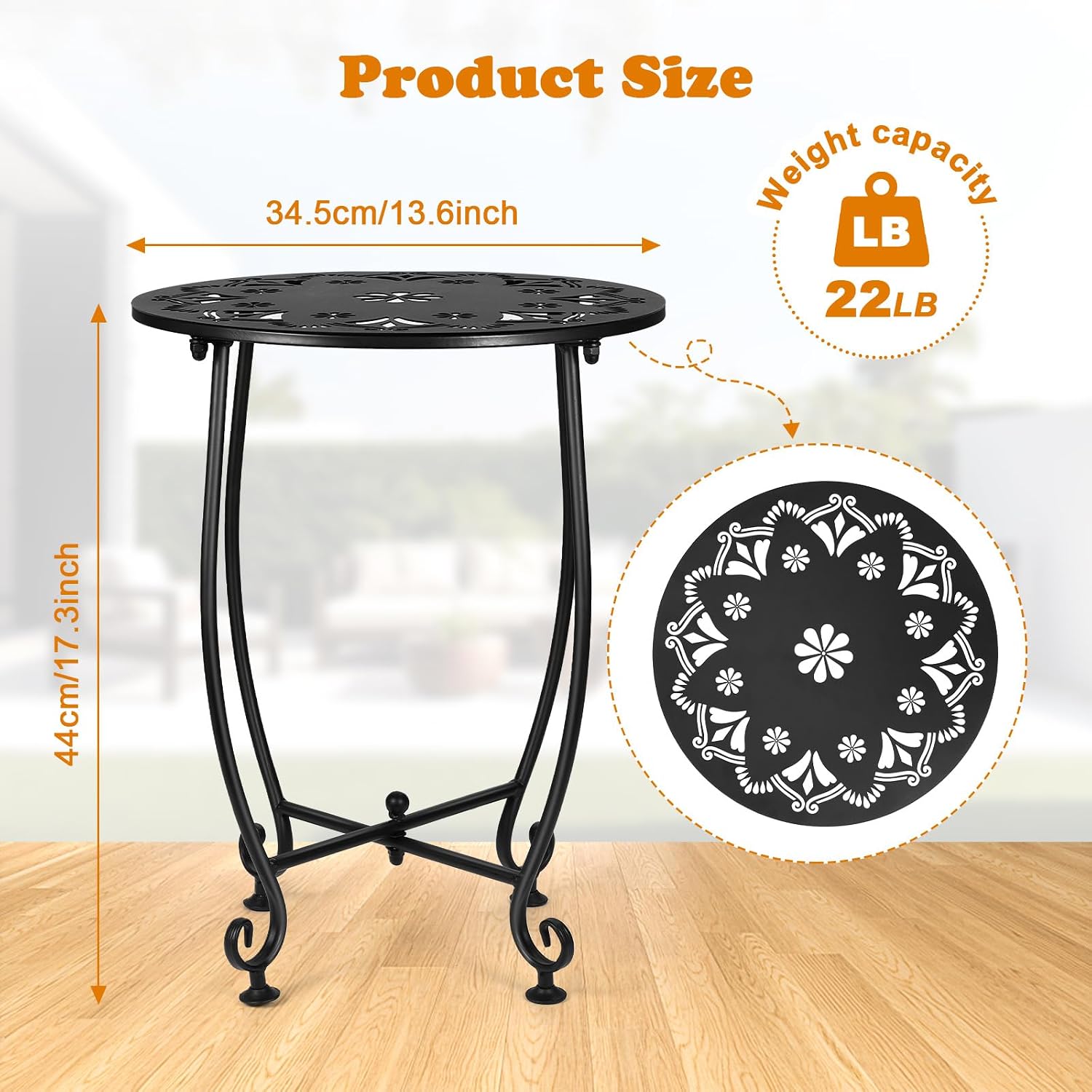 17Inch Height Outdoor Side Tables for Patio, Weather Resistant Steel Patio Side Table, 14'' Small Round Outdoor End Table Metal Side Table for Patio Yard Balcony Garden Black