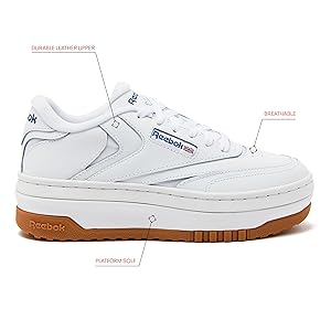 Reebok Club C Extra Platform Sneakers for Women - White Casual Tennis Women's Fashion Sneakers - Womens Shoes Size 5 to 11
