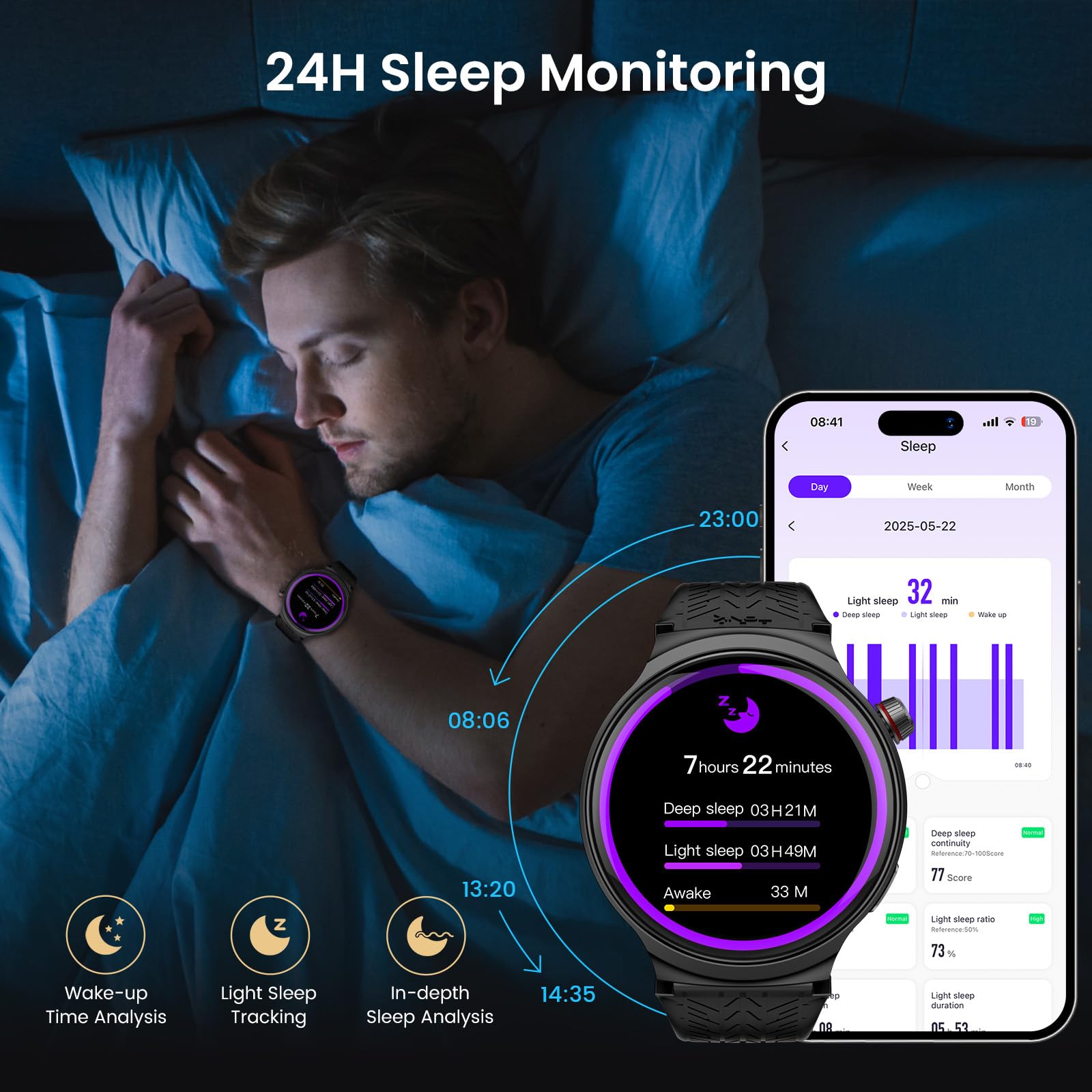 AMAZTIM Smart Watch for Men, 1.85" Ultra-Large Display, 120 Days Extra-Long Battery, Military-Grade Materials, Answer/Dial Calls, 100+ Sports Modes, 24/7 Heart Rate & Sleep Monitor, for Android & iOS