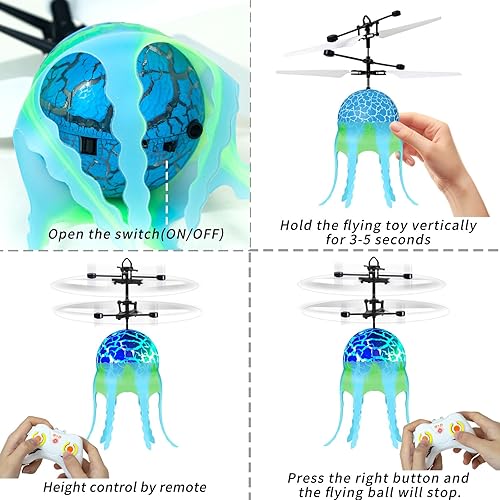 Miniatura 6 de Helicóptero de medusas a control remoto, drones de bola voladora a control remoto, juguetes para niños y niñas de 5-7, 8 a 10 años, juguetes