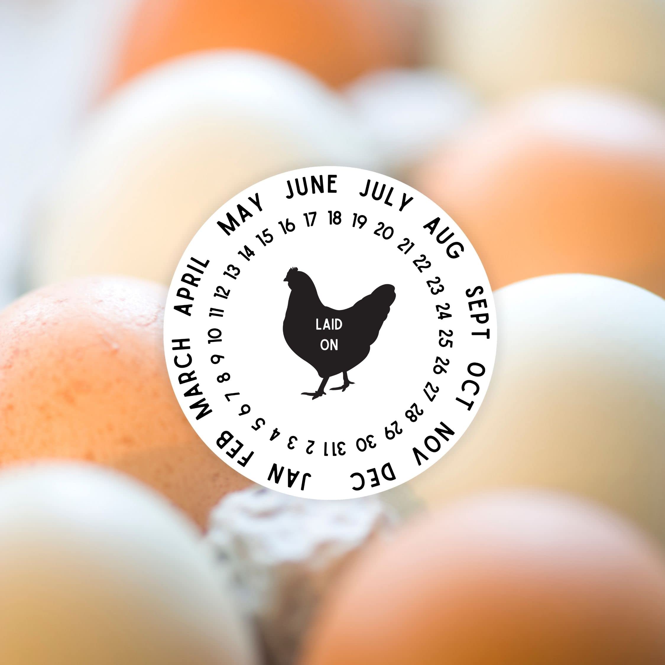 Pegatinas de huevos con fecha | Rollo de 350 piezas | Pegatinas redondas de 2 pulgadas | Pegatinas frescas de granja | Pegatinas de cartón de huevos | Diseño de pollo negro