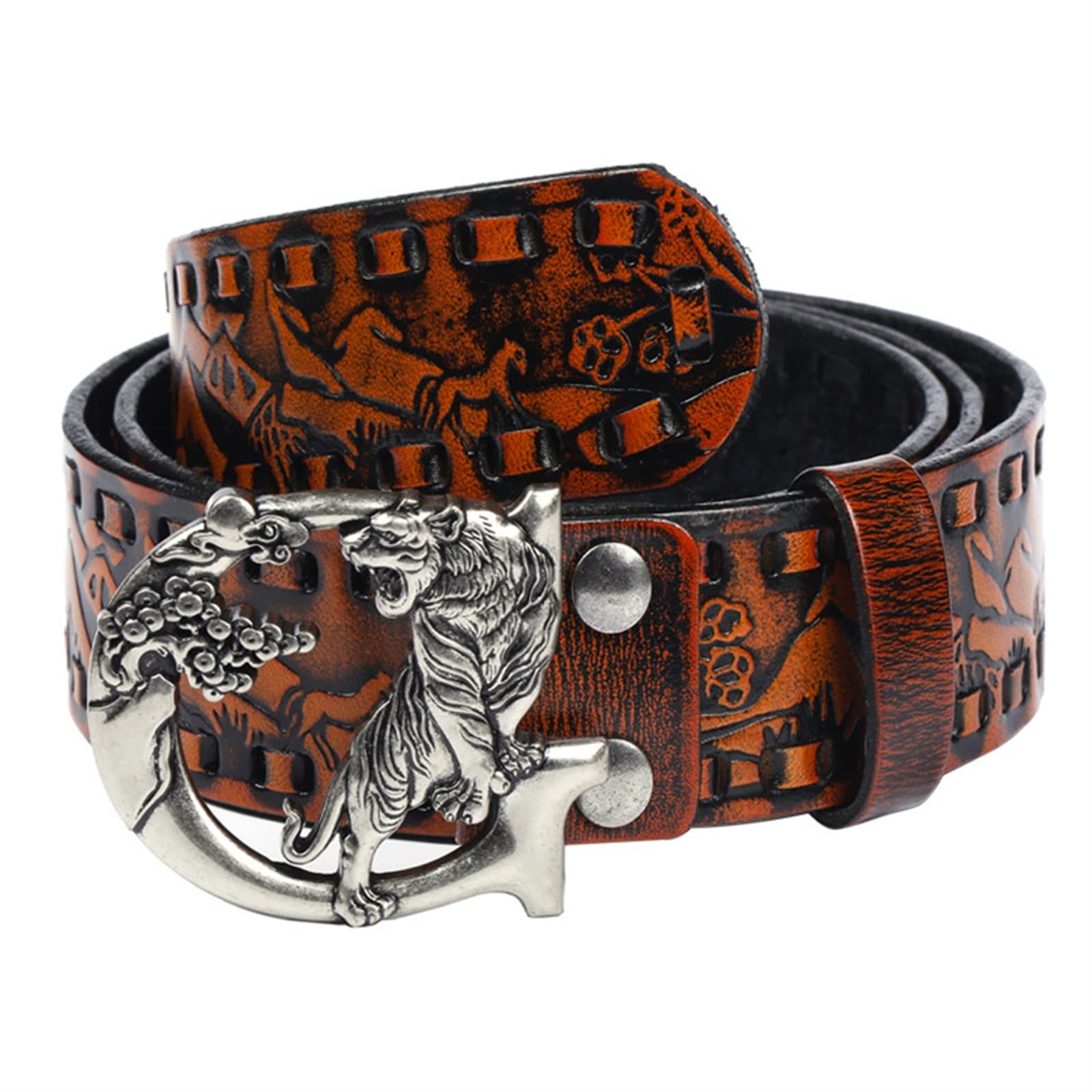 Men's Belts Men's Leather Belt Geflochtener Heller Luxus-P-Leder-Gürtel for Herren/Damen Personalisierter geprägter Vintage-Tiger-Schnallen-Männer längerer Gürtel 3,8 cm Vintage Men's Belt
