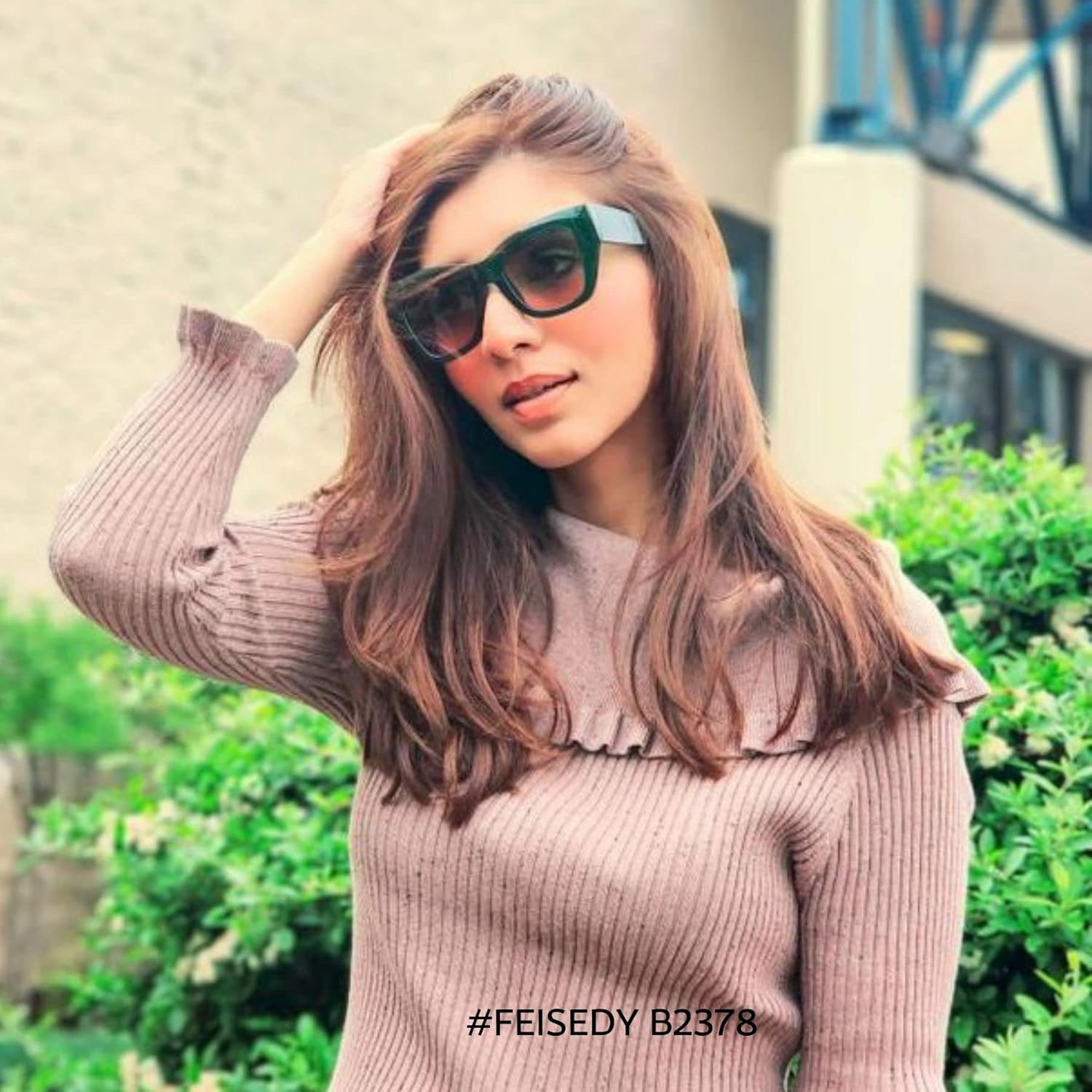 FEISEDY Oversized Cat Eye Sunglasses for Women Men Vintage Retro Thick Frame Luxury Trendy Shade UV400 Protection B2378 - Image 4