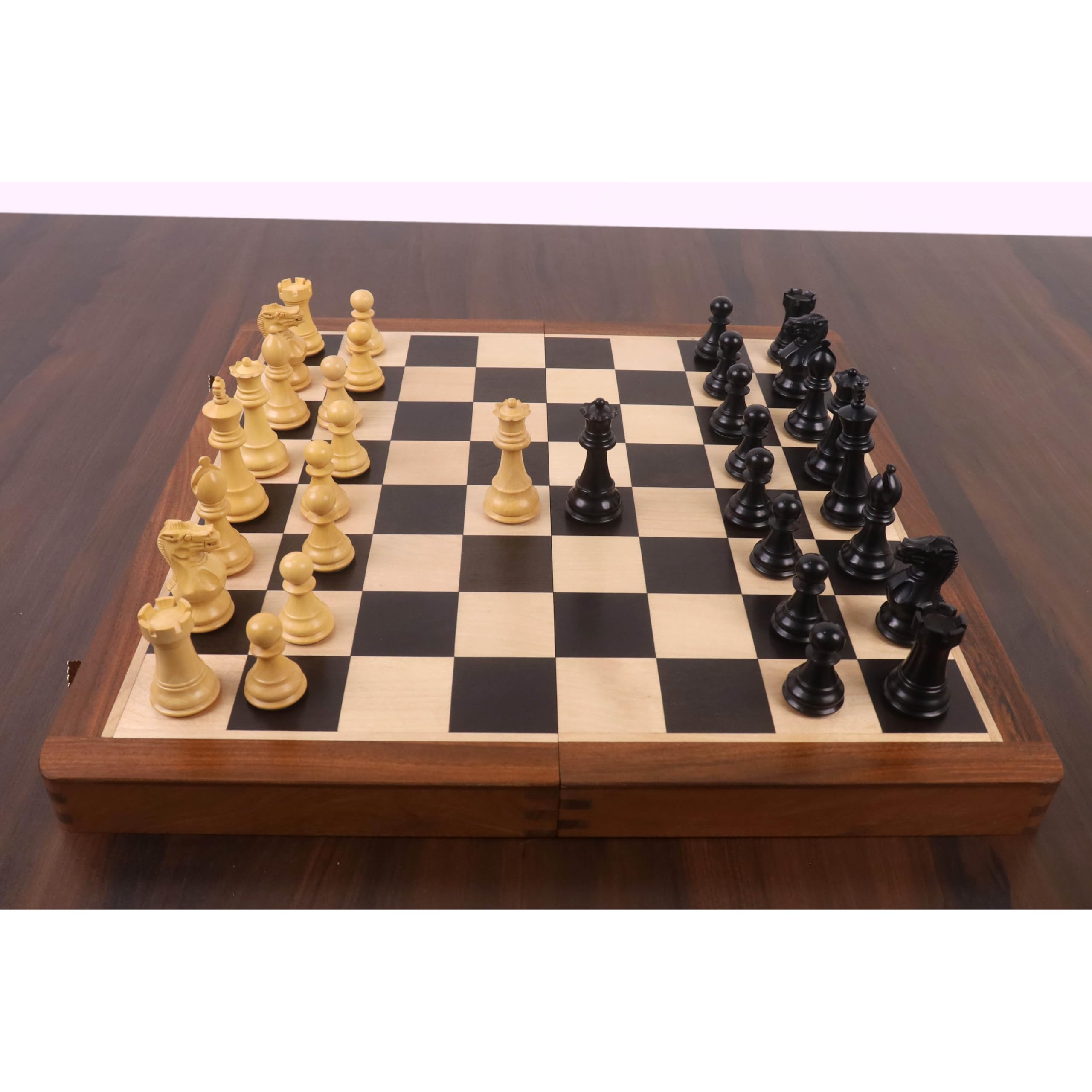 Royal Chess Mall- Set di scacchi da viaggio magnetico della serie Premier da 16 pollici- Scacchiera in legno di ebano e acero con pezzi in bosso ebanizzato