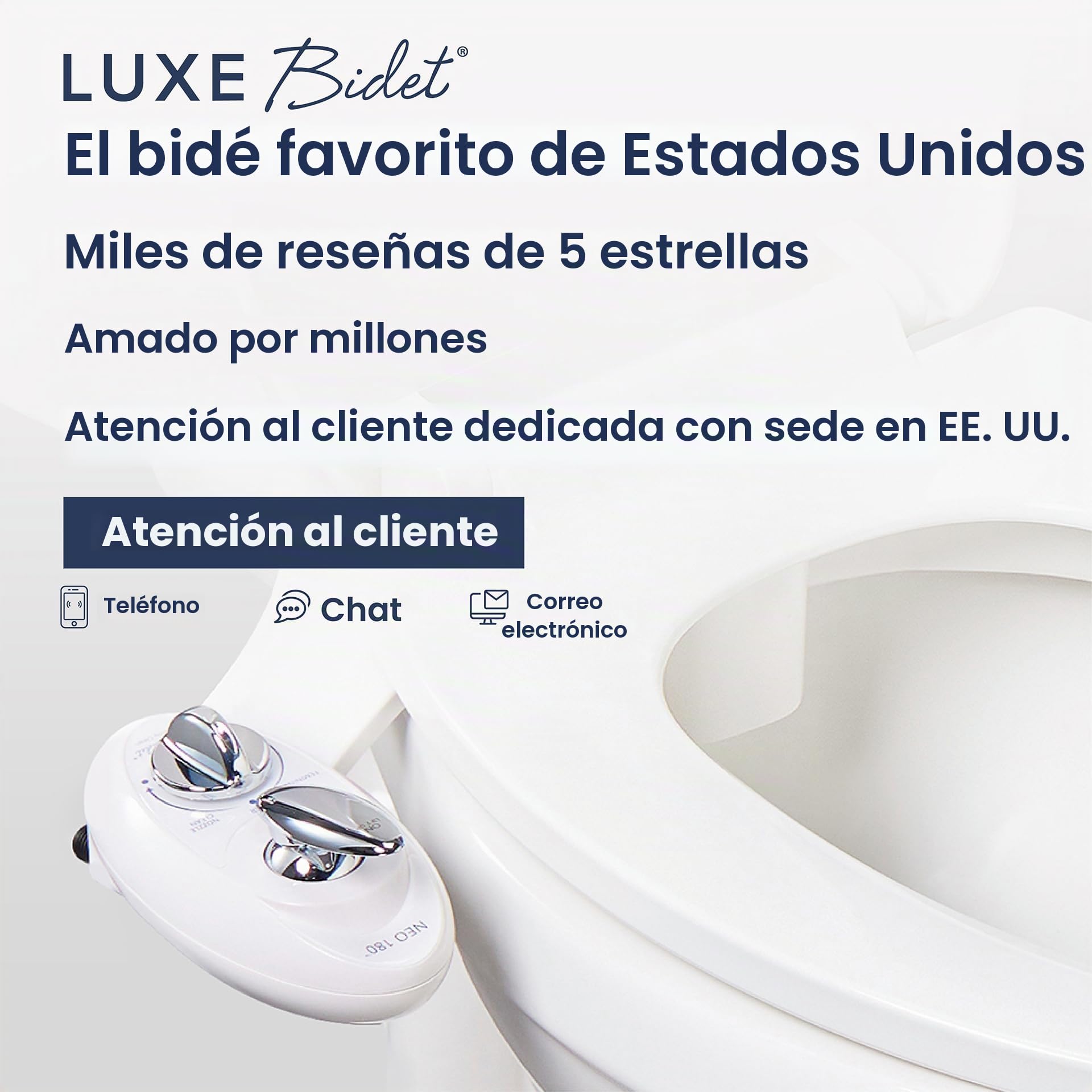 Luxe bidé Neo 180 – Self boquilla de limpieza doble – agua dulce no eléctricos mecánica bidé para inodoro fijación (blanco y blanco) | Boquilla doble, autolimpieza, presión de agua ajustable, lavado trasero y femenino, con control de palanca