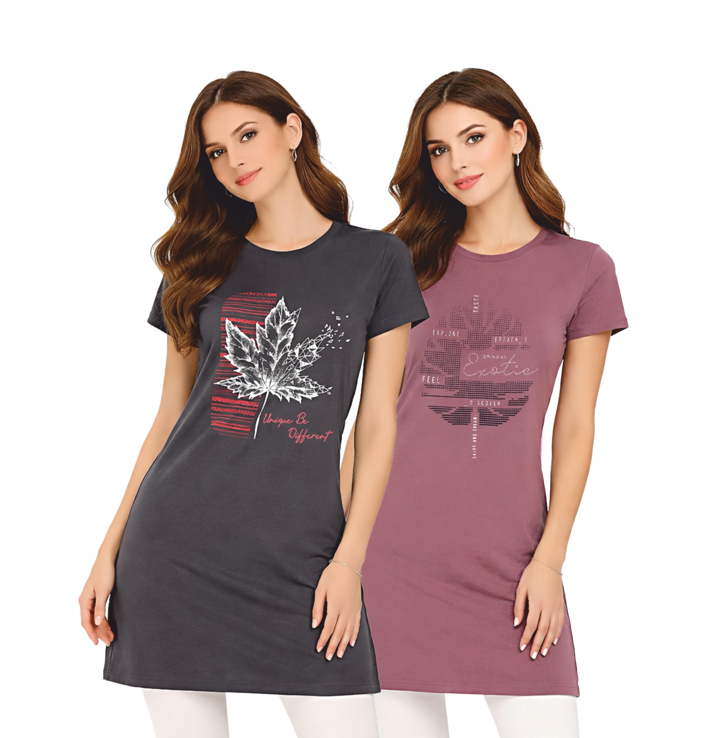dg 4 style Women Long T Shirt Pack of 2 – Longline Tee Top, Soft Breathable Oversized T Shirt, Short Sleeve Long Top-picture-36