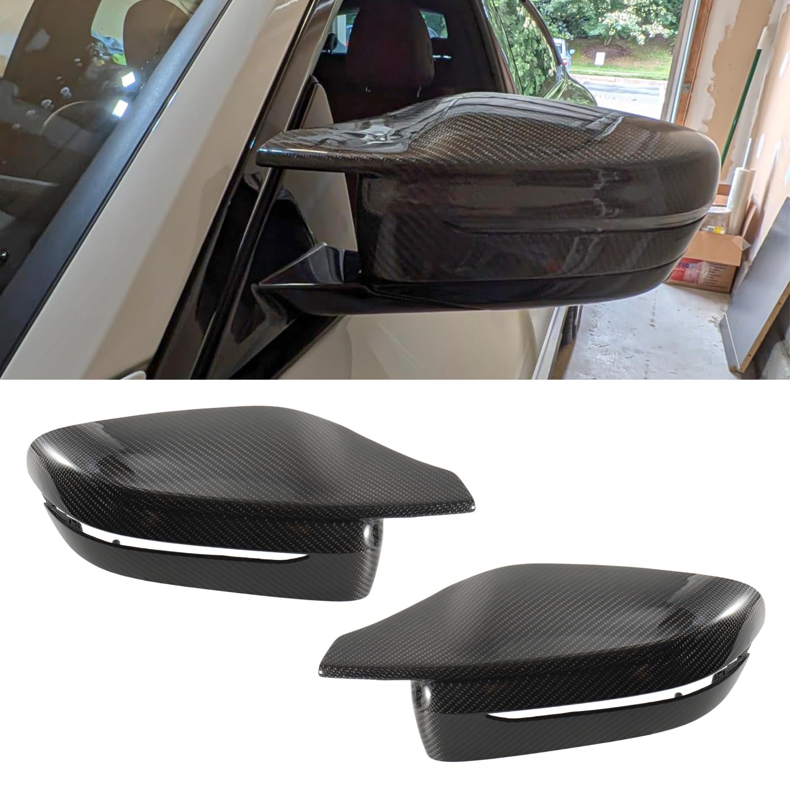 Photo 1 of Real Carbon Fiber Side Rear Mirror Covers Caps for BMW G11 G12 7 Series, G15 G16 8 Series, G20 G21 G203 Series, G22 G23 4 Series, G30 G38 5 Series Rearview Mirror Guard Cap Direct Replacement