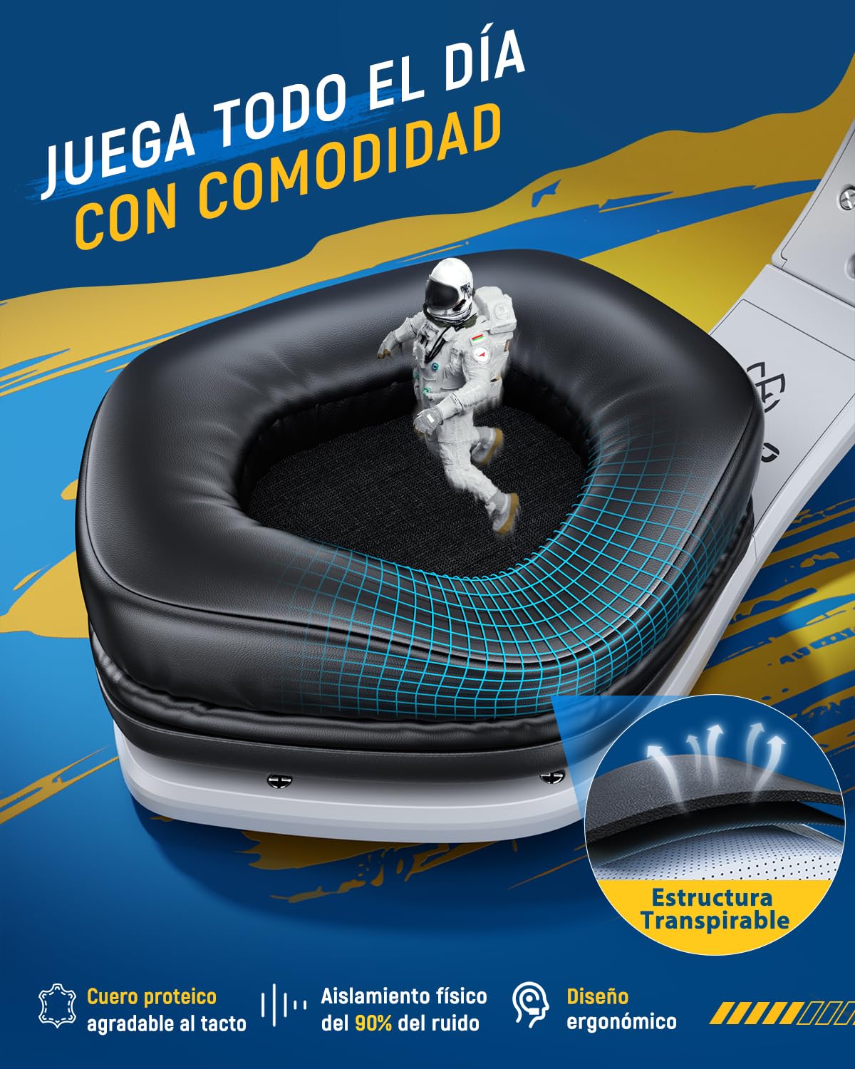 Tatybo Cascos Gaming Inalámbricos 7.1 para Ps5/Ps4/PC, Auriculares Bluetooth con Micrófono con Cancelación de Ruido, 2.4GHz USB-C, 40H+ Batería para Switch/Mac/Portátil