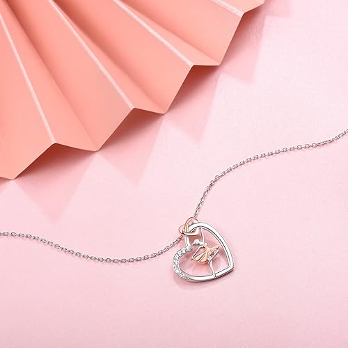Vista 2 de Collar de plata de ley 925 con forma de corazón para bailarina, bailarina, silueta de bailarina, regalo para mujer