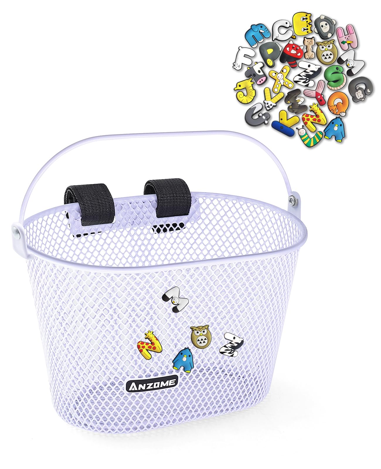 ANZOME Kids Bike Basket, Bicycle Basket for Boy and Girl, Waterproof Metal Wire Children's Bicycle Basket, Suitable for Most Children's Bicycles and Kids Tricycles