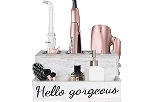 Hair Dryer Holder, Hair Tool Organizer, Rustic White Bathroom Supplies Countertop Storage...