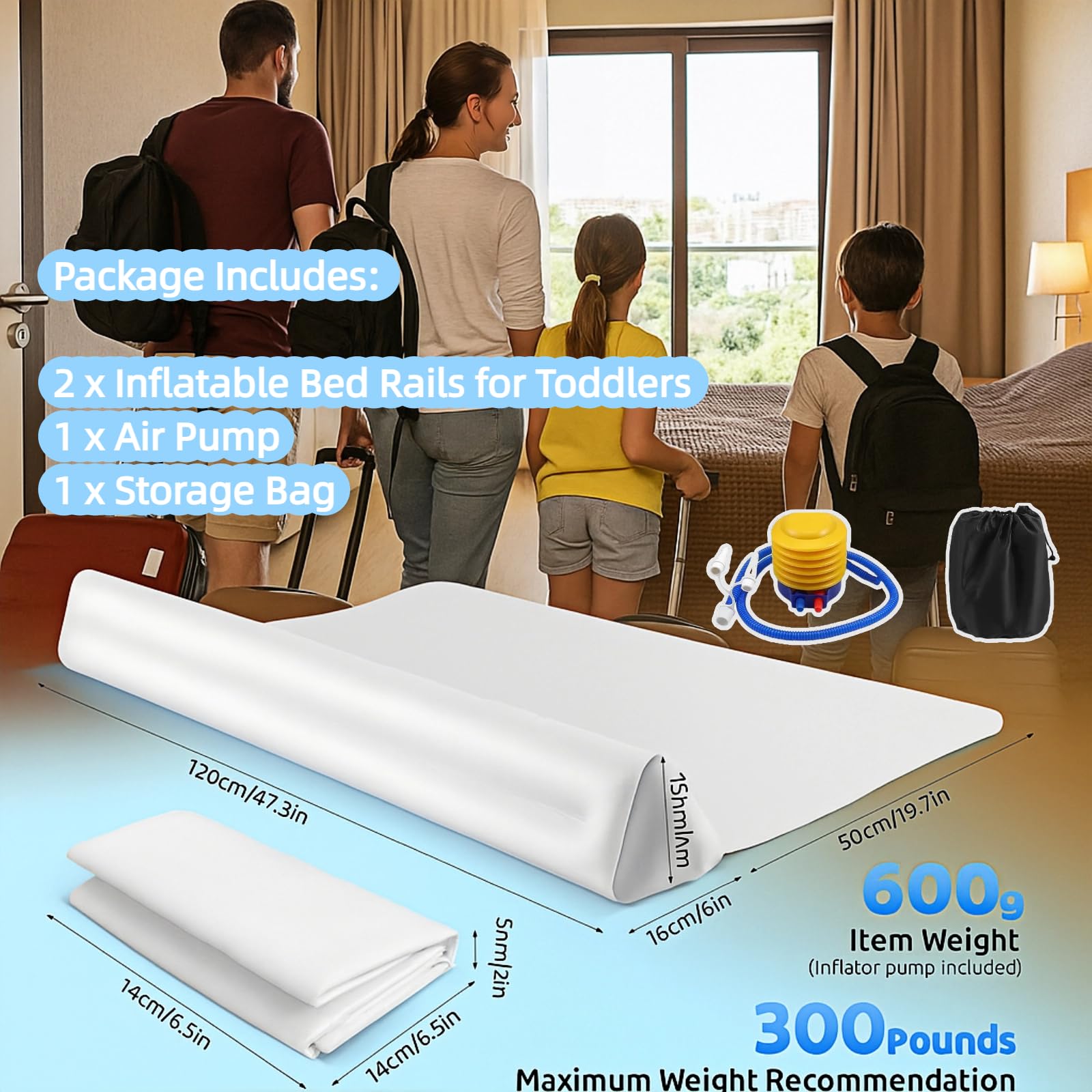 2 Pack Inflatable Bed Cover, 120cm Inflatable Safe Bed Rail for Toddler Elderly Safe Travel Bed Bumpers - Image 2
