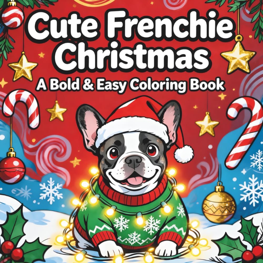 Frenchie Christmas: A Cute French Bulldog Coloring Book for Kids & Adults: Simple, Bold, and Easy Dog Coloring Pages