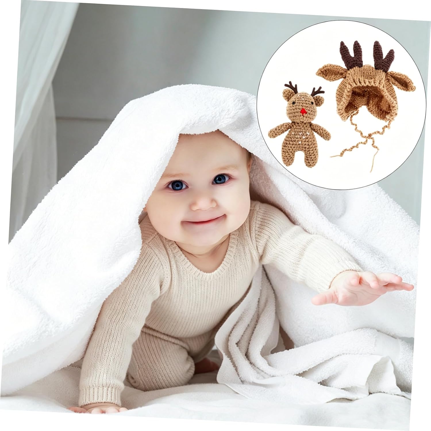 BESPORTBLE Newborn and Boys and Girls Christmas Hat Reindeer Beanie Knit Infant Winter Hat Set Brown