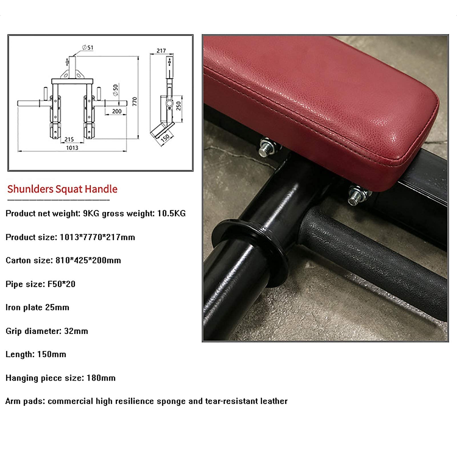 Barra di sicurezza multifunzionale per squat con cuscinetti – Supporto ergonomico per spalle e braccia per sollevamento pesi, allenamento della forza ed esercizi con bilanciere olimpico