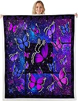 Vista 13 de Colorful Butterfly Fleece Flannel Blanket,Rustic Tree Butterflies Bed Sofa Couch Blanket,50"x60",Retro Blue Tie Dye Fuzzy Soft Fleece Throw Blankets