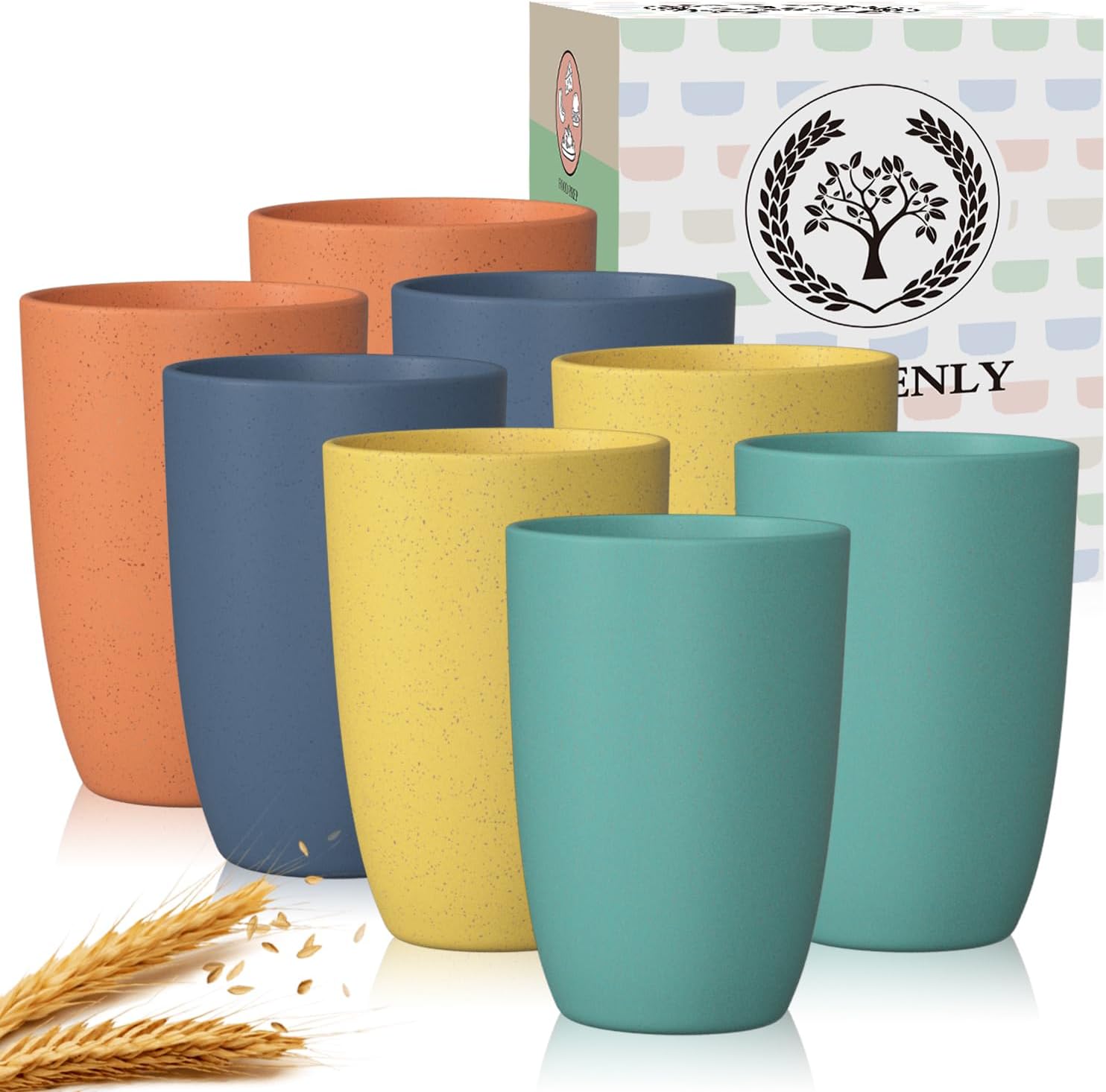 Homienly Plastic Cups Alternative, Unbreakable 20 OZ Wheat Straw Cups-Set of 8, Reusable Lightweight Drinking Glasses for Water, Juice, Dishwasher Safe Cups Sets for Kitchen, Outdoor, RV(Multi)