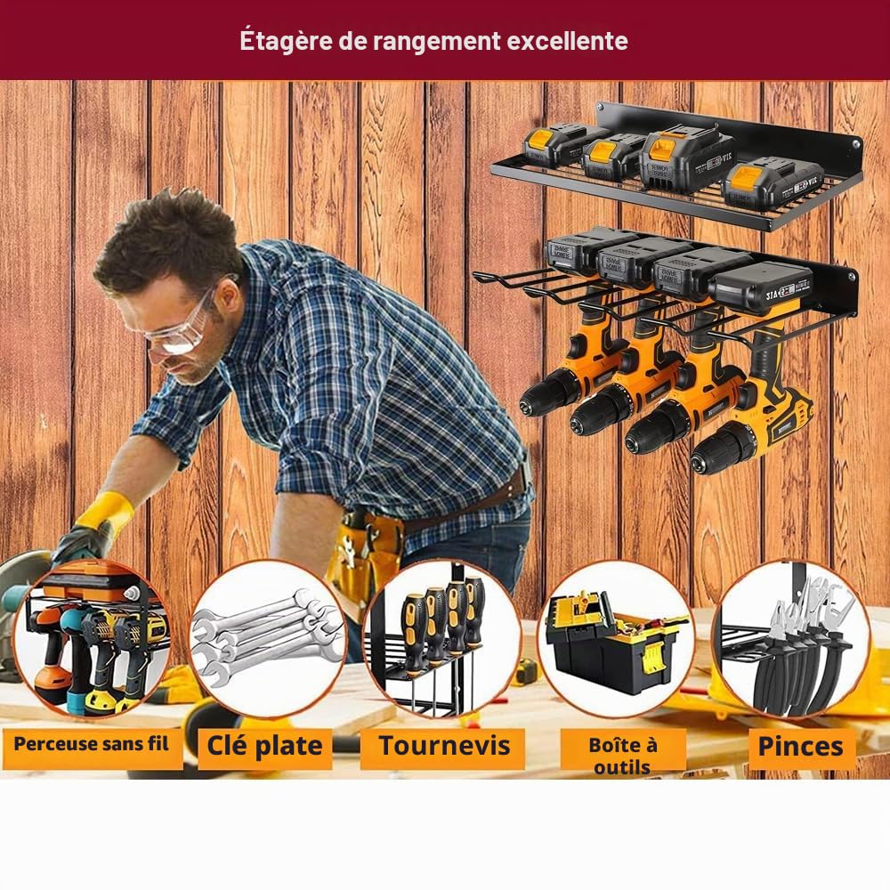 Organisateur D'outils Électriques, Support De Rangement Mural, Conception Anti-Chute Améliore L'utilisation De L'espace, Support De Rangement Utilitaire Pour Garage, Atelier, Bibliothèque D'outils Etc