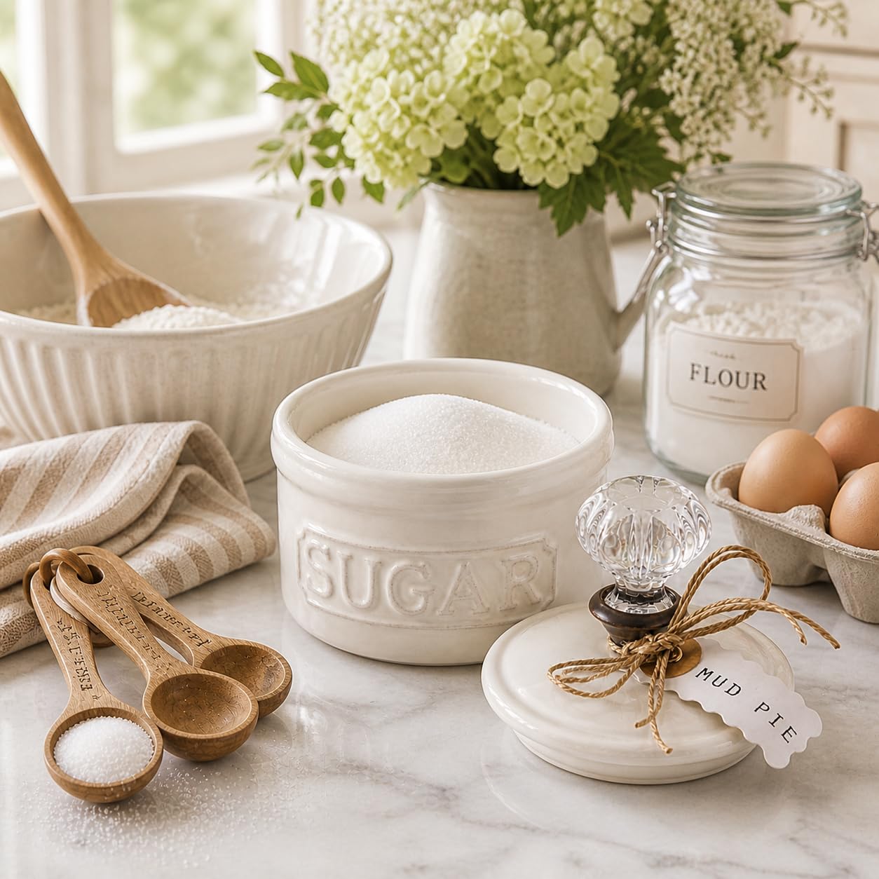 Amazon.com | Mud Pie Door Knob Sugar Bowl, White 5.85H X 6.7L X