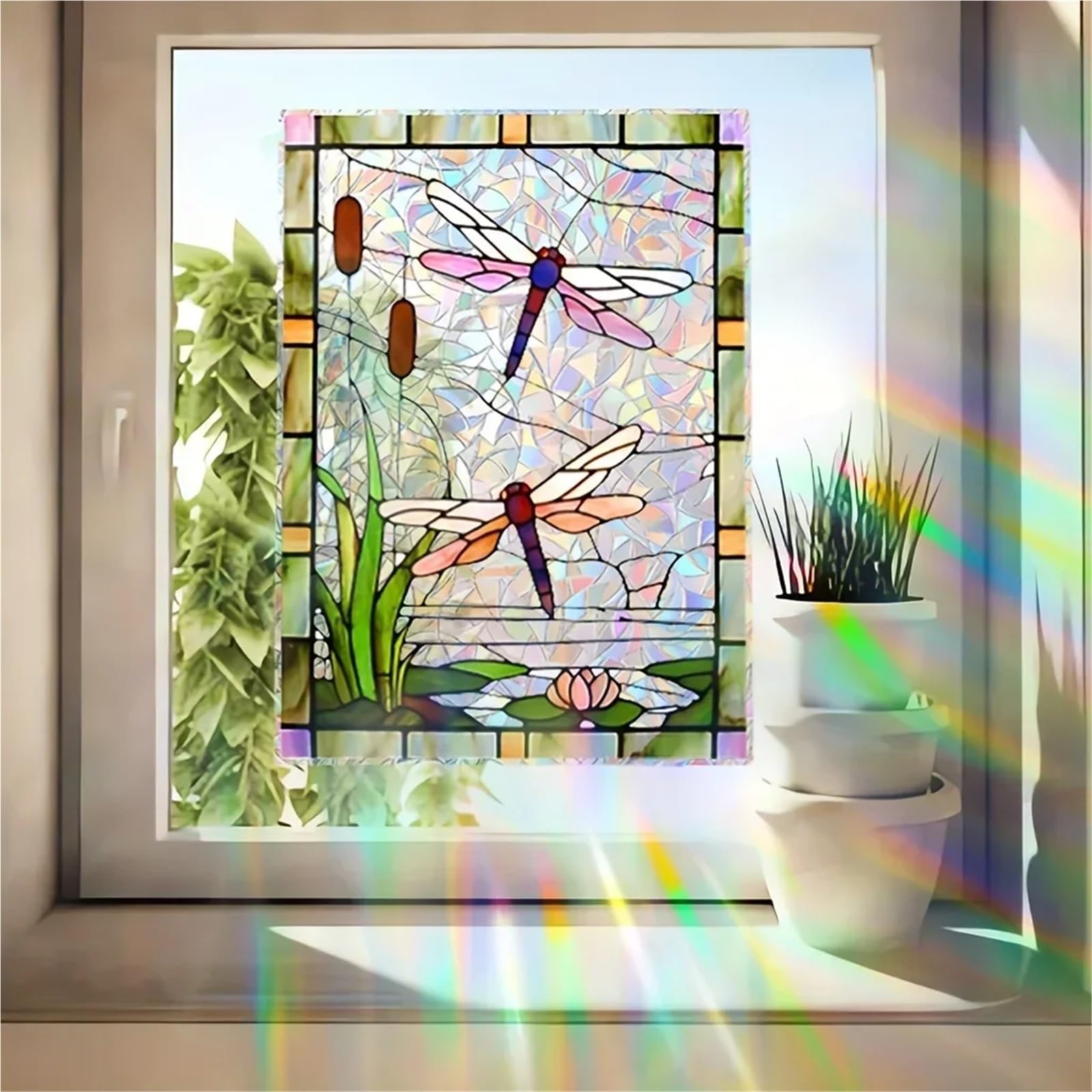 Fensterfolie Bunt Statische Haftfolie 3D Buntglas Privatsphäre Aufkleber for Dusche Windows Wohnzimmer Dekor