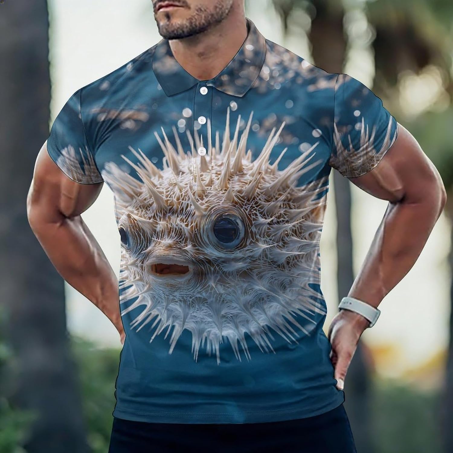 Underwater Pufferfish Golf Polo Shirts for Men Casual T Shirts 5X-Large