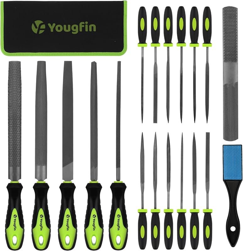 19 pcs File Set, Includes 5 pcs Large Steel Files, 12 pcs Jewelers File Set and Wire Brushes Ideal Hand File Tools for Woodwork, Metal, Model Applications