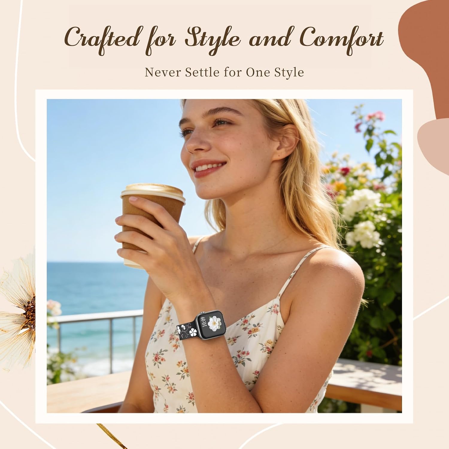 Easuny Magnetic Floral Band Compatible with Apple Watch Bands for Women 40mm 41mm 42mm 44mm 38mm 45mm 46mm 49mm, Engraved Silicone Cute Flower Strap for iWatch Series 11 10 9 8 7 6 5 4 Se 3 2 2nd 1