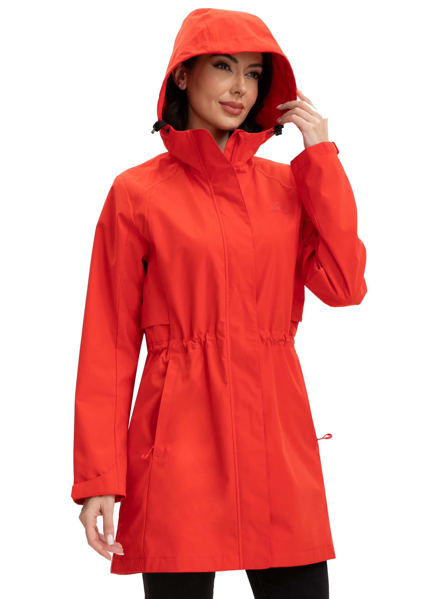 ATLASLAVA Rain Jacket Women Waterproof Long Raincoat Hood Lightweight Windbreaker Outdoor Coat S-3XL