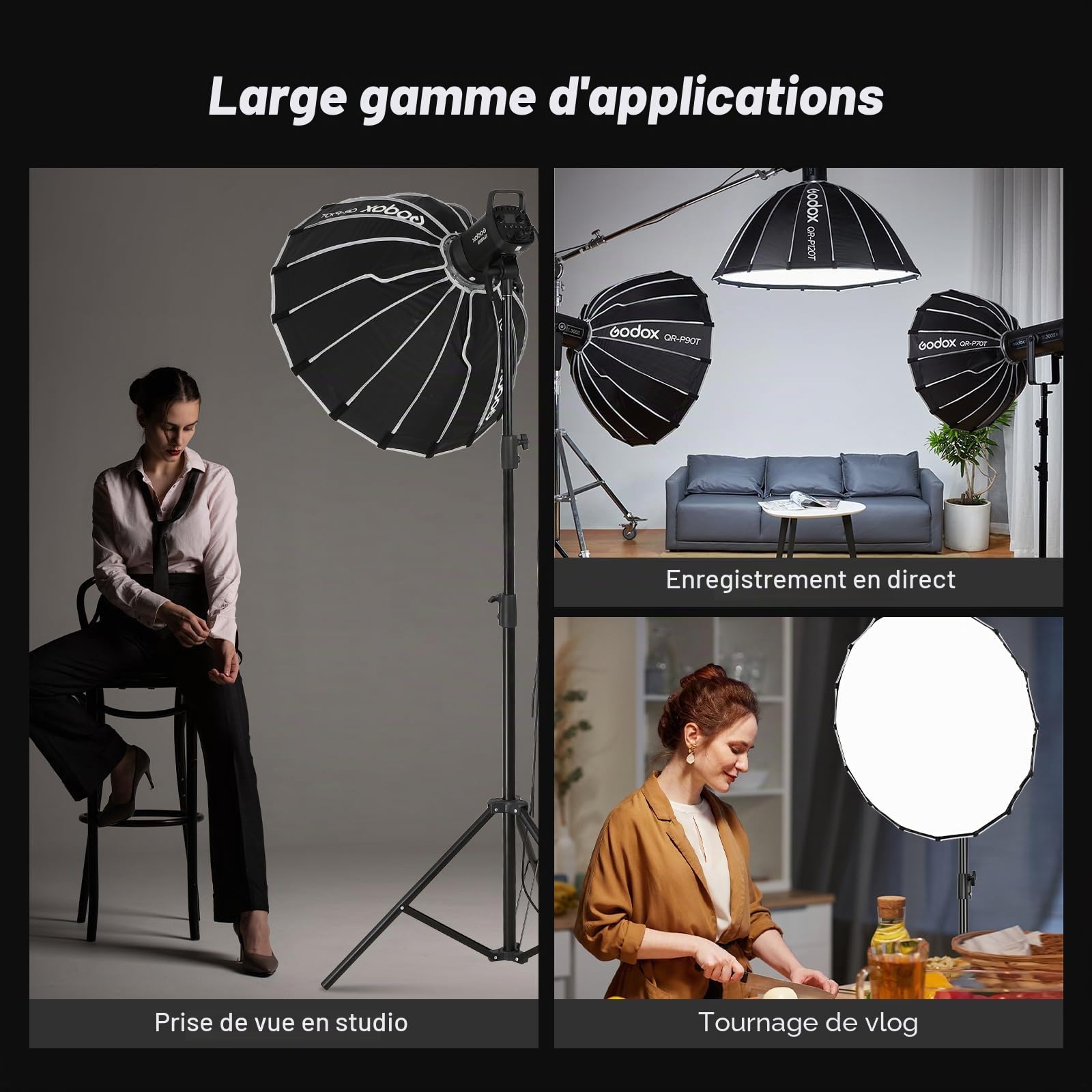 Godox QR-P90T 90cm/35.4inch Grand Angle Softbox Parabolique Quick Release Softbox Photography Studio Silver Wide Angle Soft Box pour Bowens Mount MonoLight et Flash pour GODOX SK400 pour Neewer