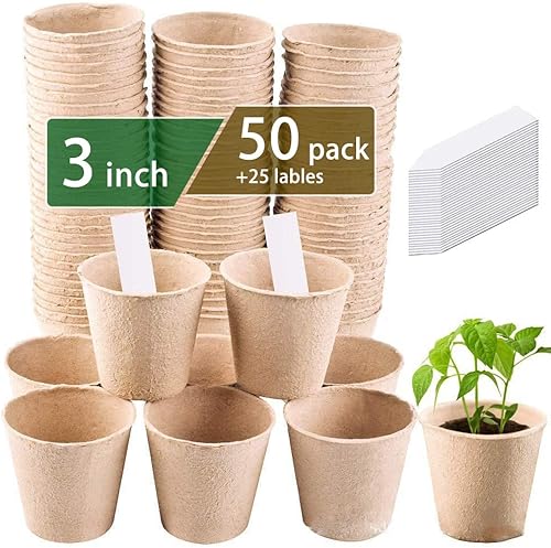 3T GROUP 50 macetas pequeñas de 3 pulgadas, macetas de semillas biodegradables, macetas compostables para plantas, tazas de turba desechables con