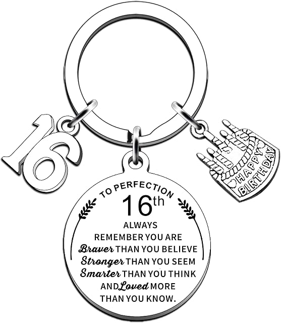 AMZQ Birthday Keyring Birthday Gifts for Women Men Boys Girls Inspirational Keychain Gifts for Family (16th)