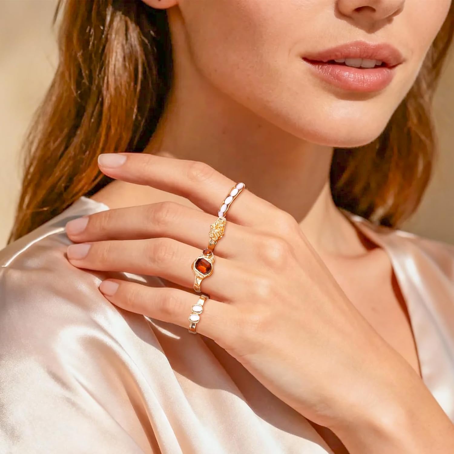 4 Pcs Chunky Gold Vintage Rings Set for Women, Stackable Rings Crystal Gemstones Irregular Statement Jewelry for Women Jewelry Gift Everyday Wear - Image 7