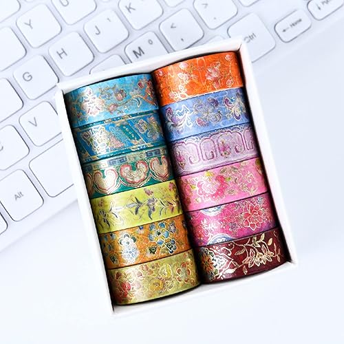 Vista 53 de Juego de 12 rollos de cinta adhesiva Galaxy Washi, cinta adhesiva decorativa de lámina dorada para álbumes de recortes, diario, planificador, Galaxy
