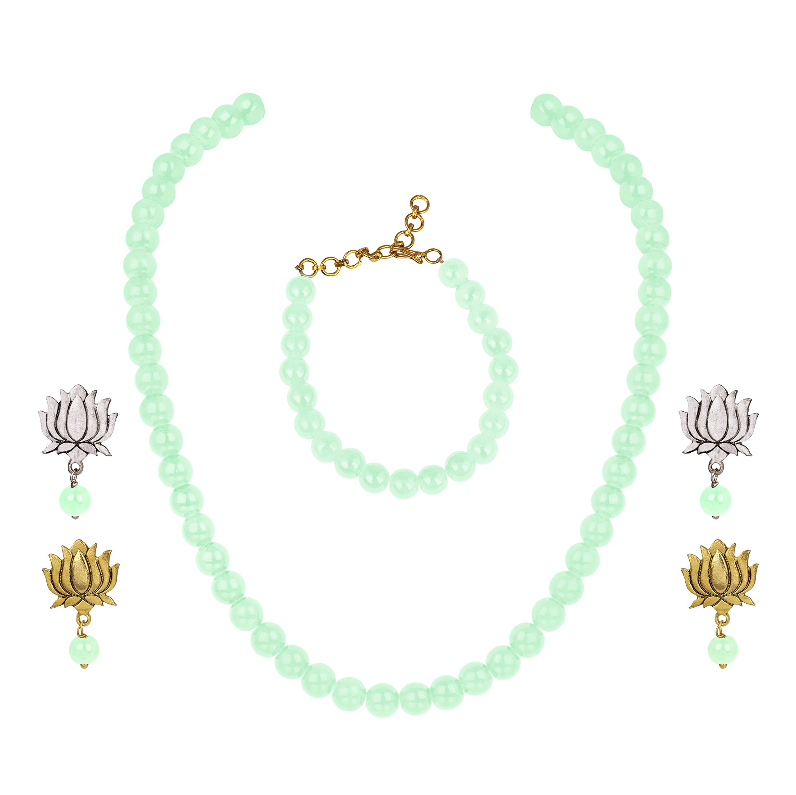 JFL - Jewellery for Less Combo of Necklace, Bracelet and 2 pairs of Earrings for Women and Girls (Mint Green),Valentine (B08T1DF4HY) Amazon Price History, Amazon Price Tracker