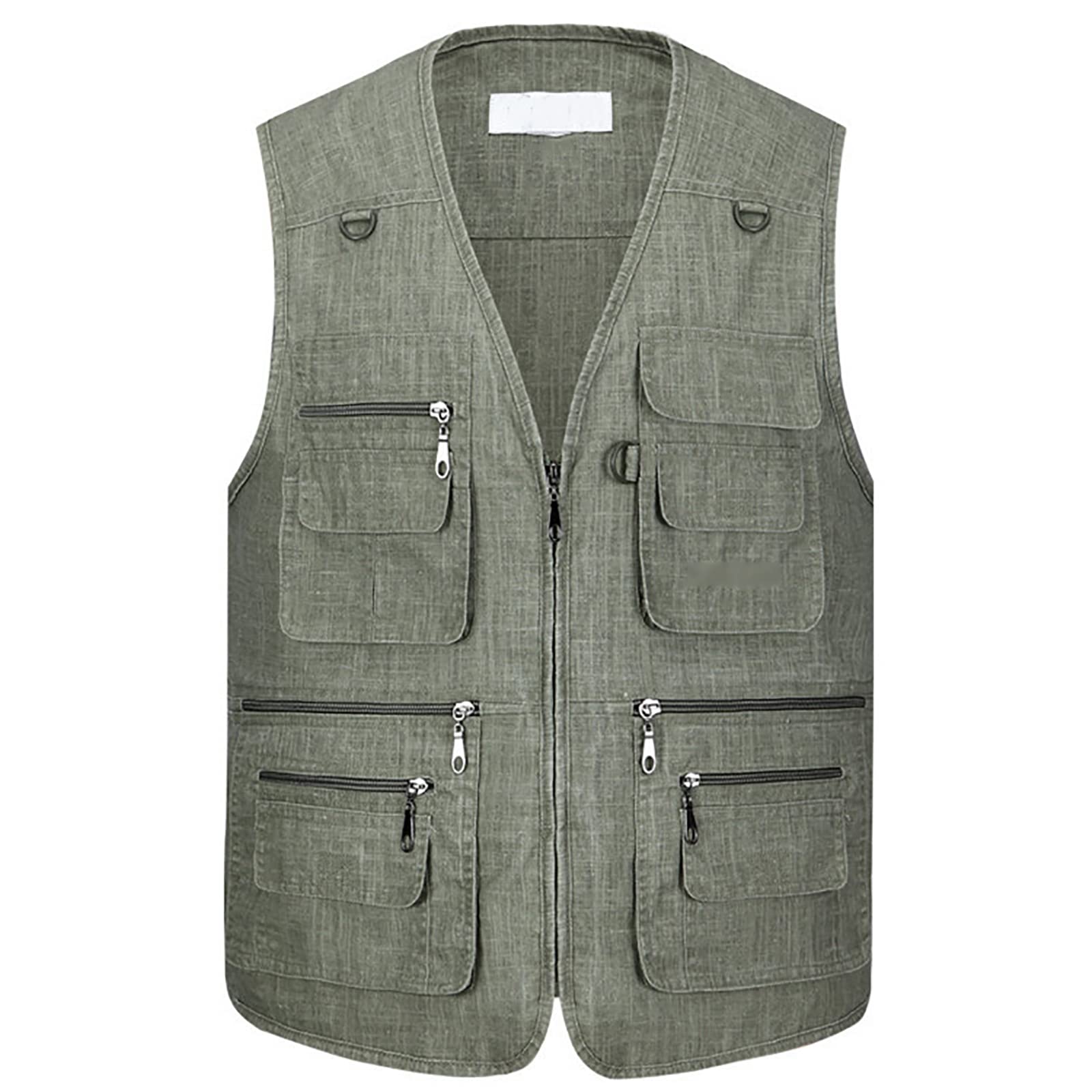 Hombres Chaleco de Pesca Algodón Multibolsillos Sin Mangas Chaleco de Fotografía Caza Camping(Size:5XL,Color:Verde)
