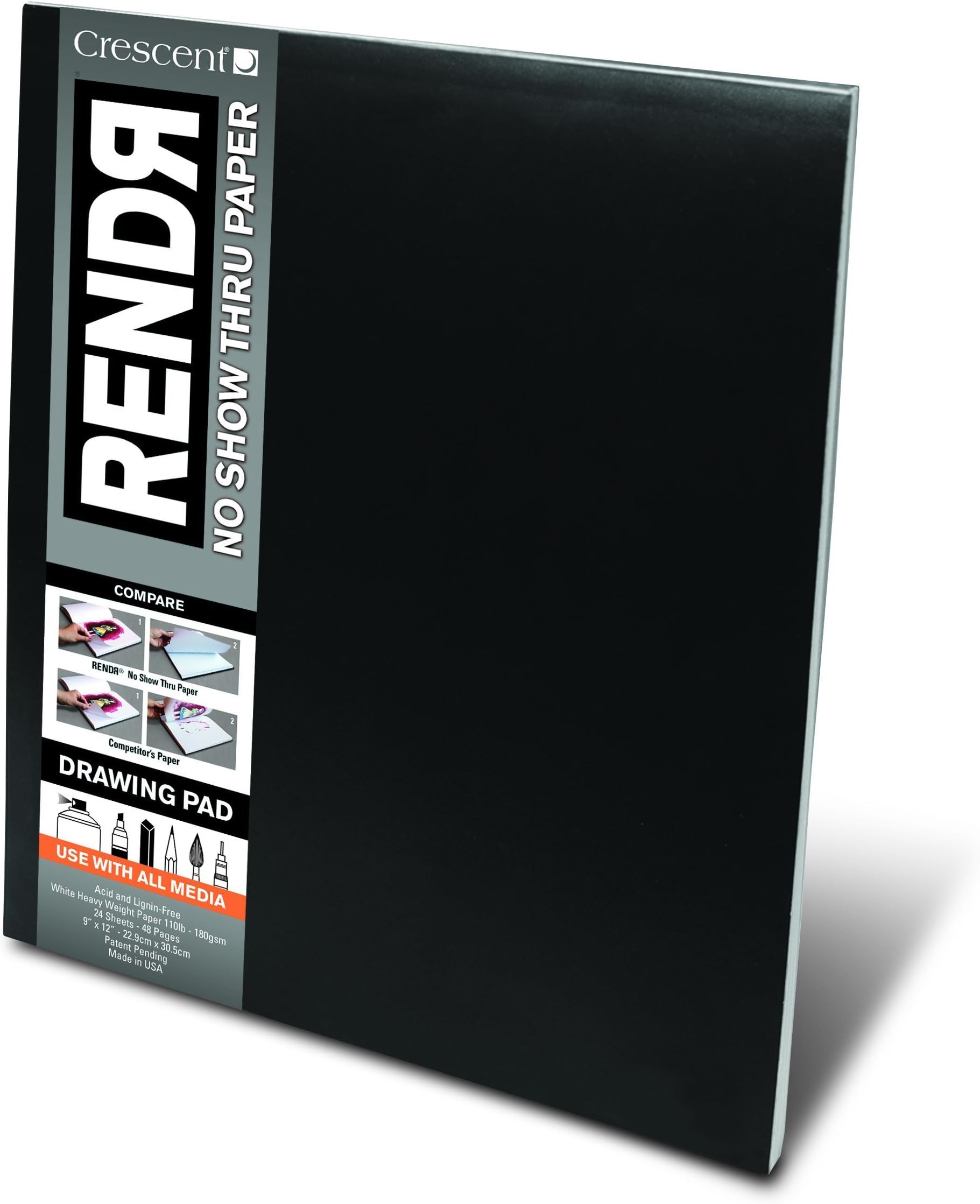 Crescent Cardboard Co RENDR No Show Thru Drawing Pad 9 x 12-inch, 24 Sheets
