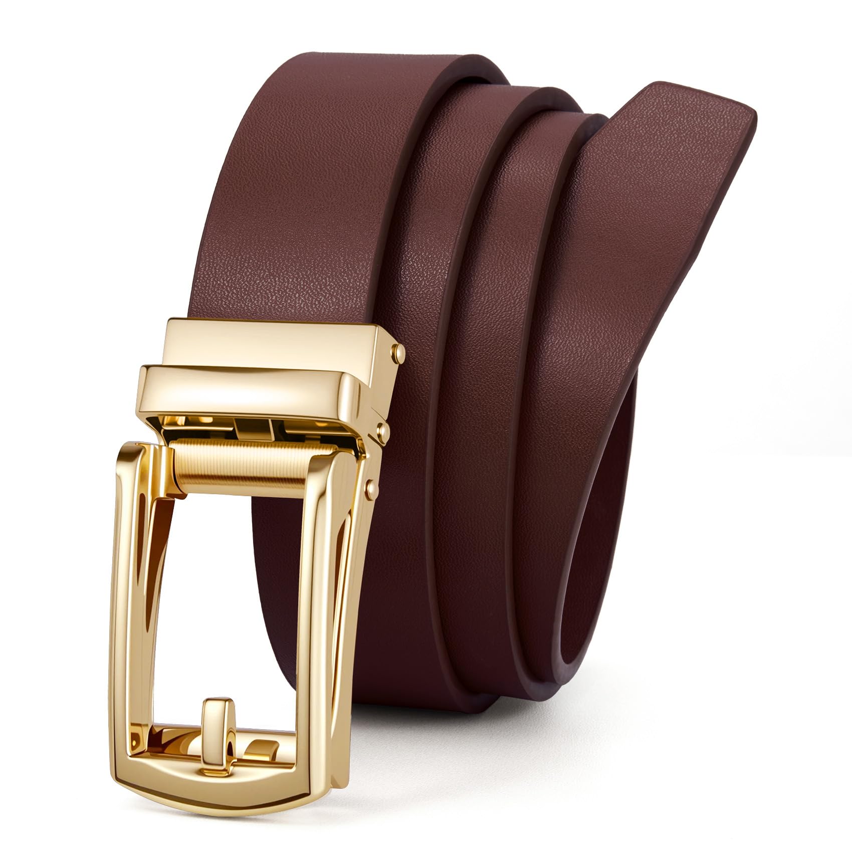 JasGood Automatik Ledergürtel Damen Ratschengürtel für Jeans Hosen Kleider Verstellbarer Ohne Löcher Damen Gürtel mit Goldfarbener Schnalle 30mm Breite