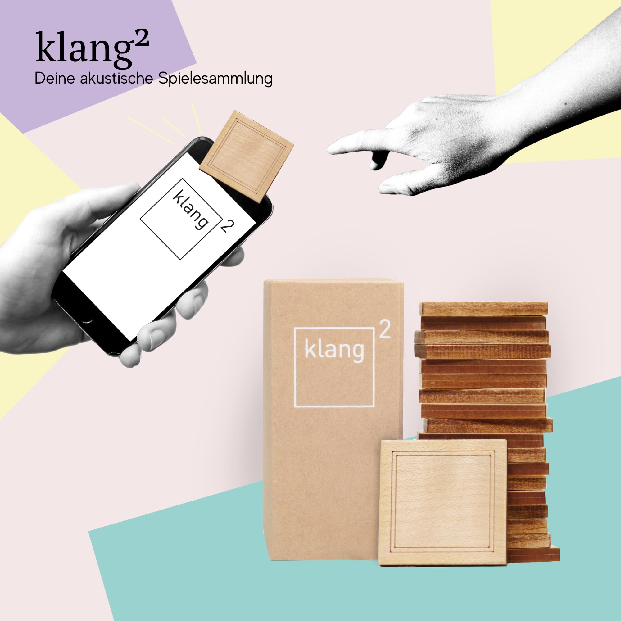 Klang² Audiomemo - Preisgekröntes Lernspiel, Gedächtnisspiel, Gehörtraining, Familienspiel, Spielesammlung aus Ahorn - Made in Germany