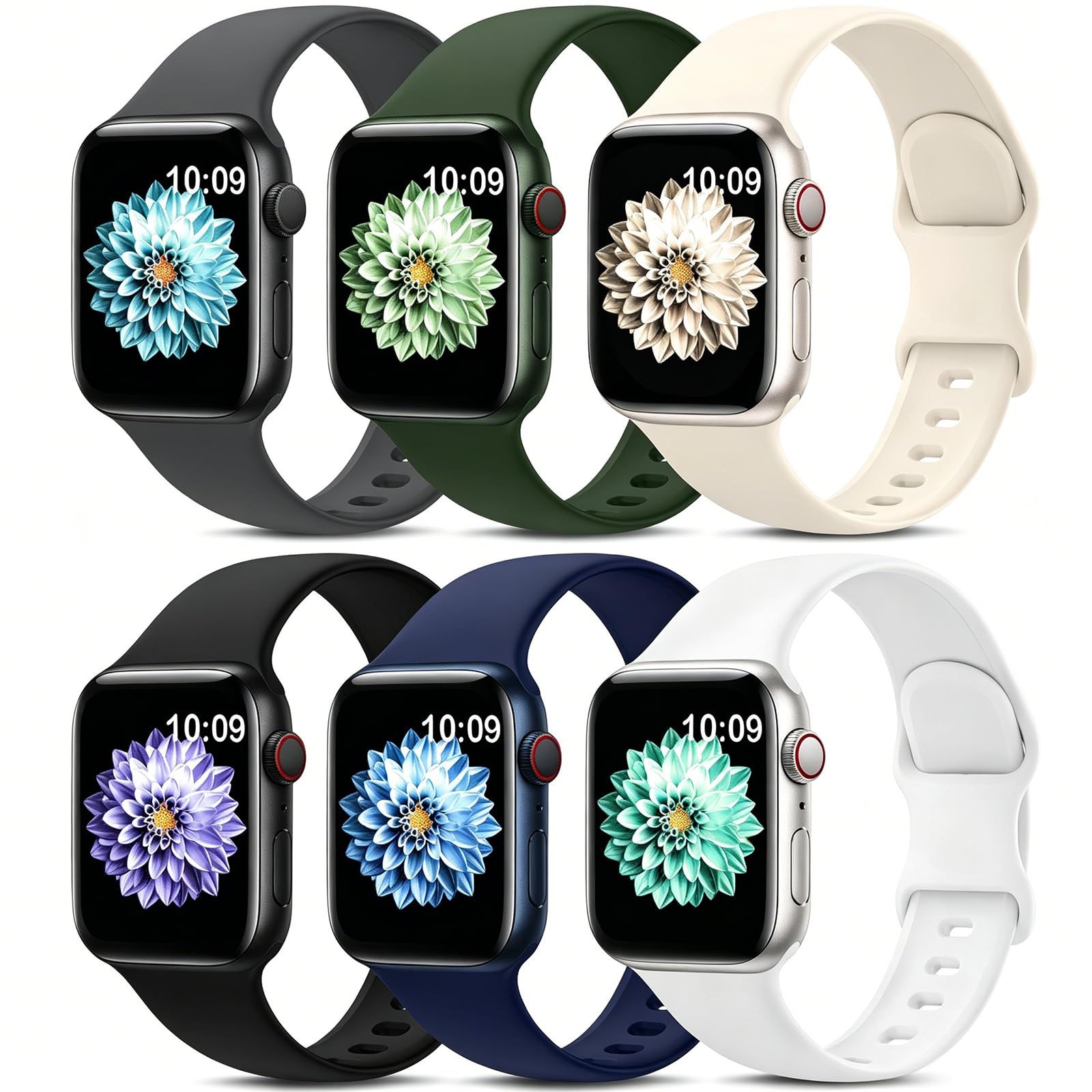 Photo 1 of 6 Pack Sport Bands Compatible with Apple Watch Band 38mm 40mm 41mm 42mm 44mm 45mm 49mm 46mm,Silicone Waterproof Strap for iWatch Apple Watch Series 11 10 9 Ultra 8 7 6 5 4 3 2 1 SE Women Men
