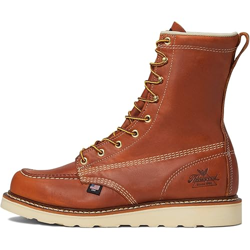 Thorogood American Heritage 8” Moc Toe Work Boots For Men Breathable Leather Boots With Slip-Resistant MAXWear Wedge Outsole and Goodyear Storm Welt