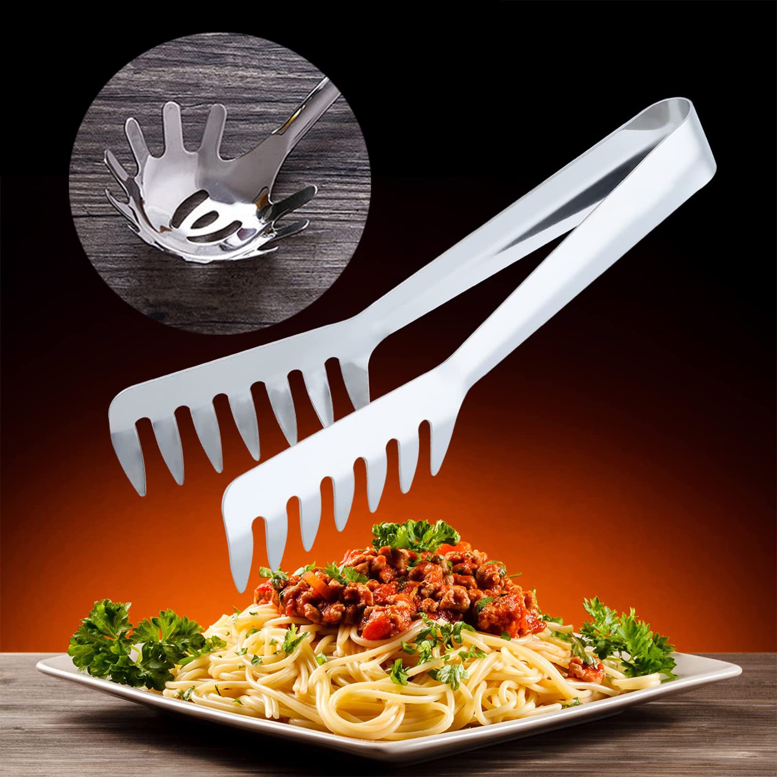 Set 2 Pezzi Pinze Per Spaghetti In Acciaio - Cucchiaio E Forchetta Per Servire Pasta E Insalate