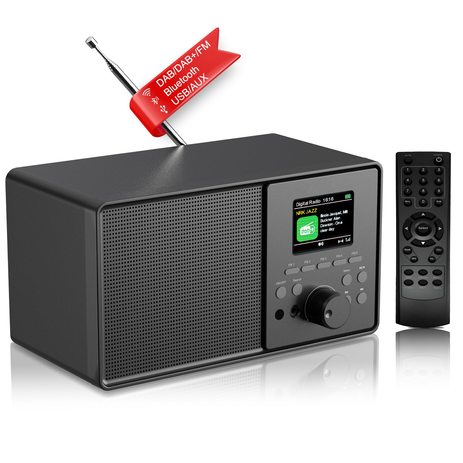 Radio Digital Dab+/FM, Retro Radio Dab Plus con Bluetooth 5.0, USB/AUX, Cocina de Radio con Mando a Distancia, Despertador Dual, Temporizador de Alarma,30 Emisoras Presintonizadas