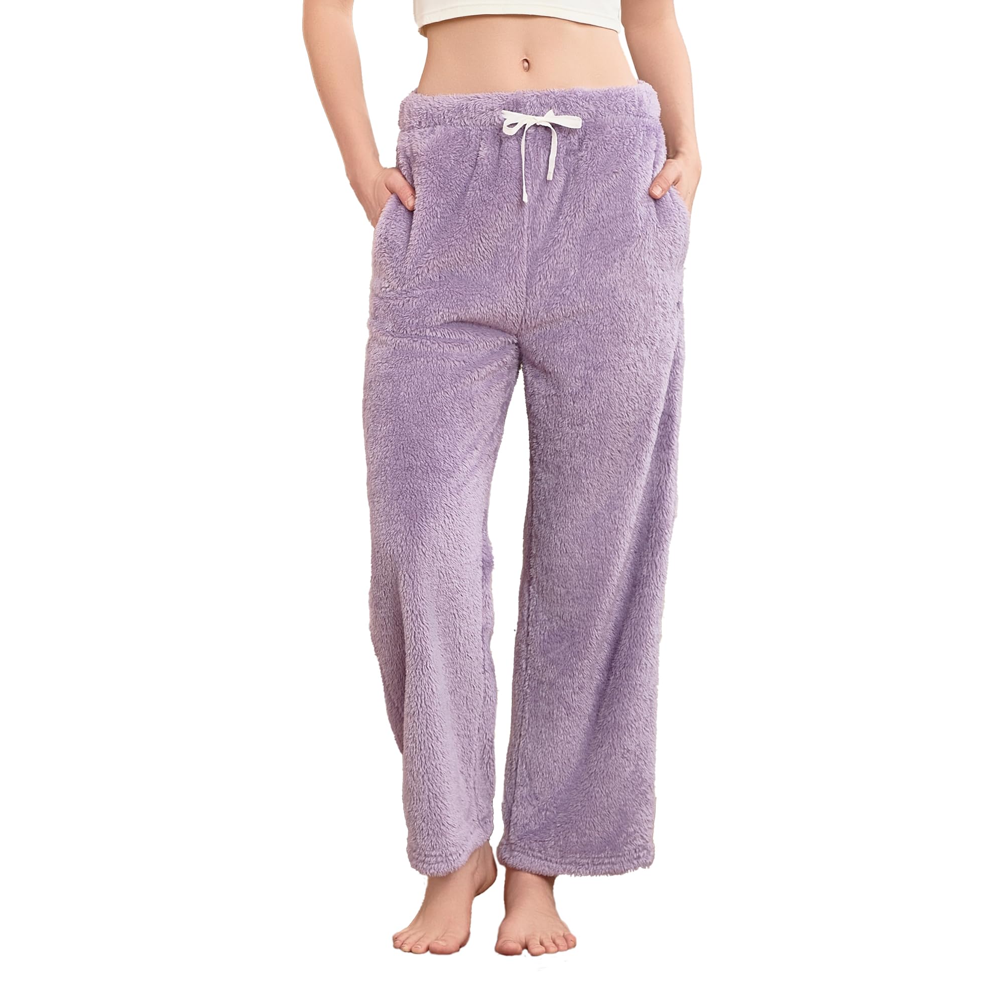 EK4YDNDS Women's Fleece Soft Pajama Pants Warm Plush Bottoms With Pockets Comfy Fuzzy Lounge Pj