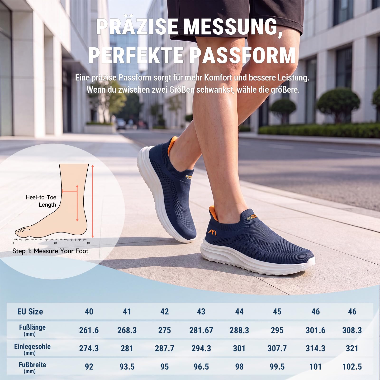 Sosenfer Herren Slip On Sneakers Breite Füße Hands-Free Walkingchuhe | Atmungsaktiv leichtgewichtig und bequem für Freizeit Walking Jogging und Alltagmit Mesh Outdoor Sportschuhe