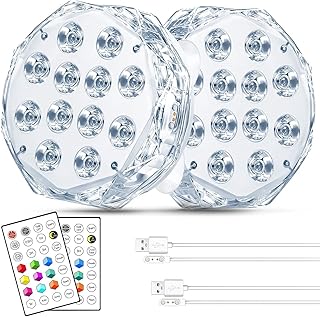 Idealife Pool Light, 4‘’ 20-LED Submersible LED Lights, Rechargeable RGB Submersible Full Waterproof Pool Lights with Q-Pad, Remote Controlled LED Suction Cup Lights for Above Ground/Inground Pools